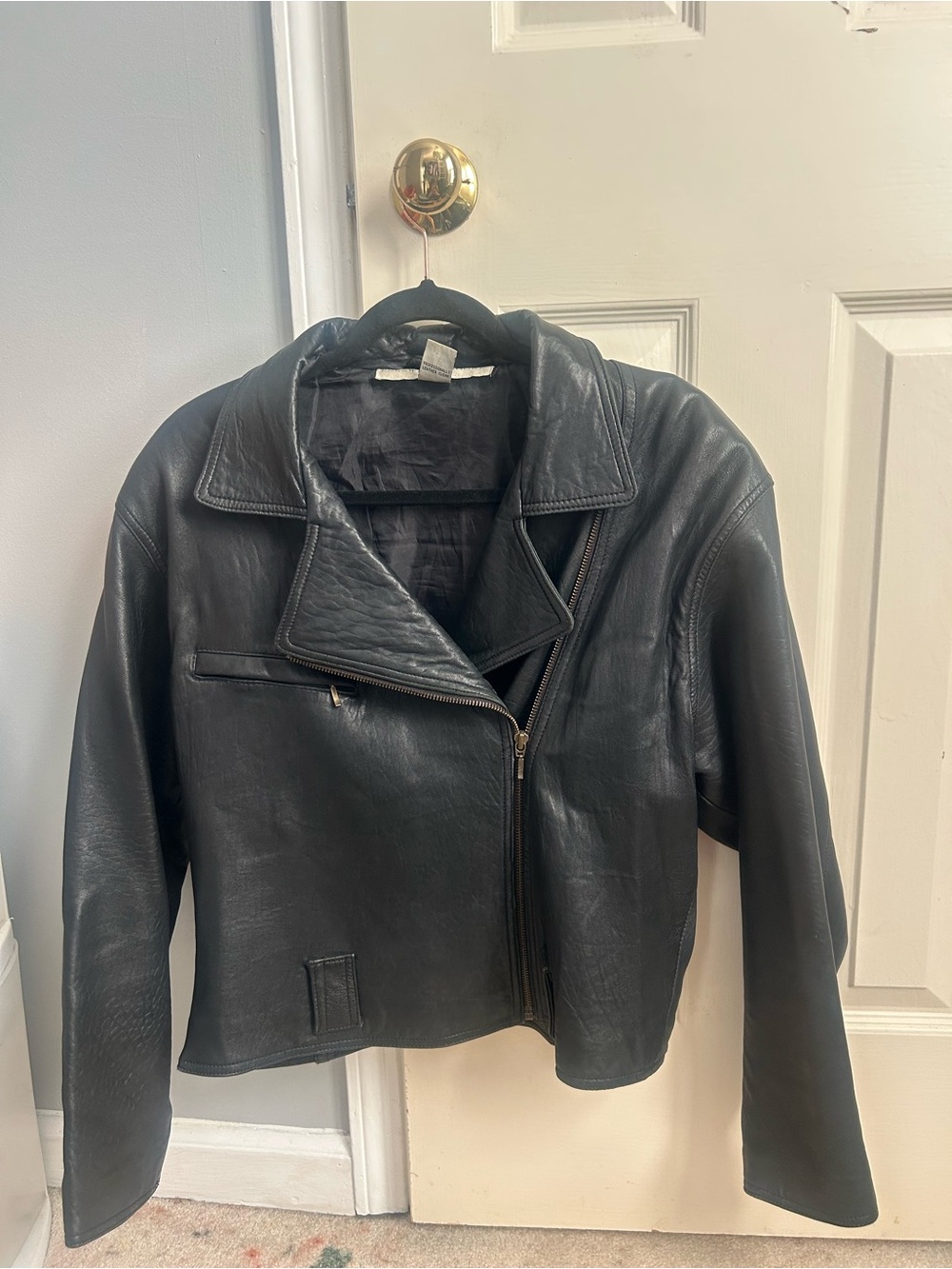 Preswick & Moore Black Asymmetrical Leather Moto Jacket